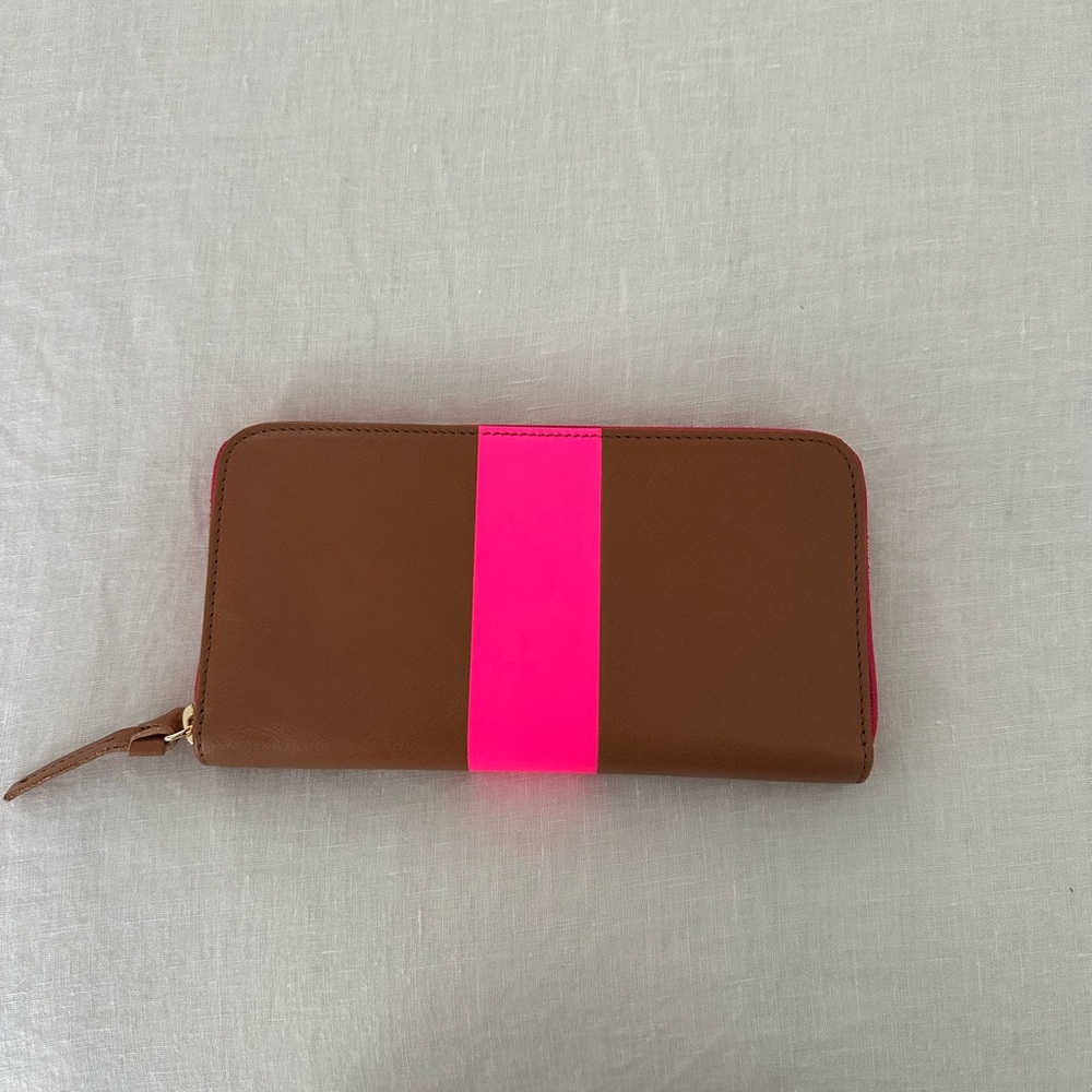 Clare V Brown Wallet with Pink Stripe